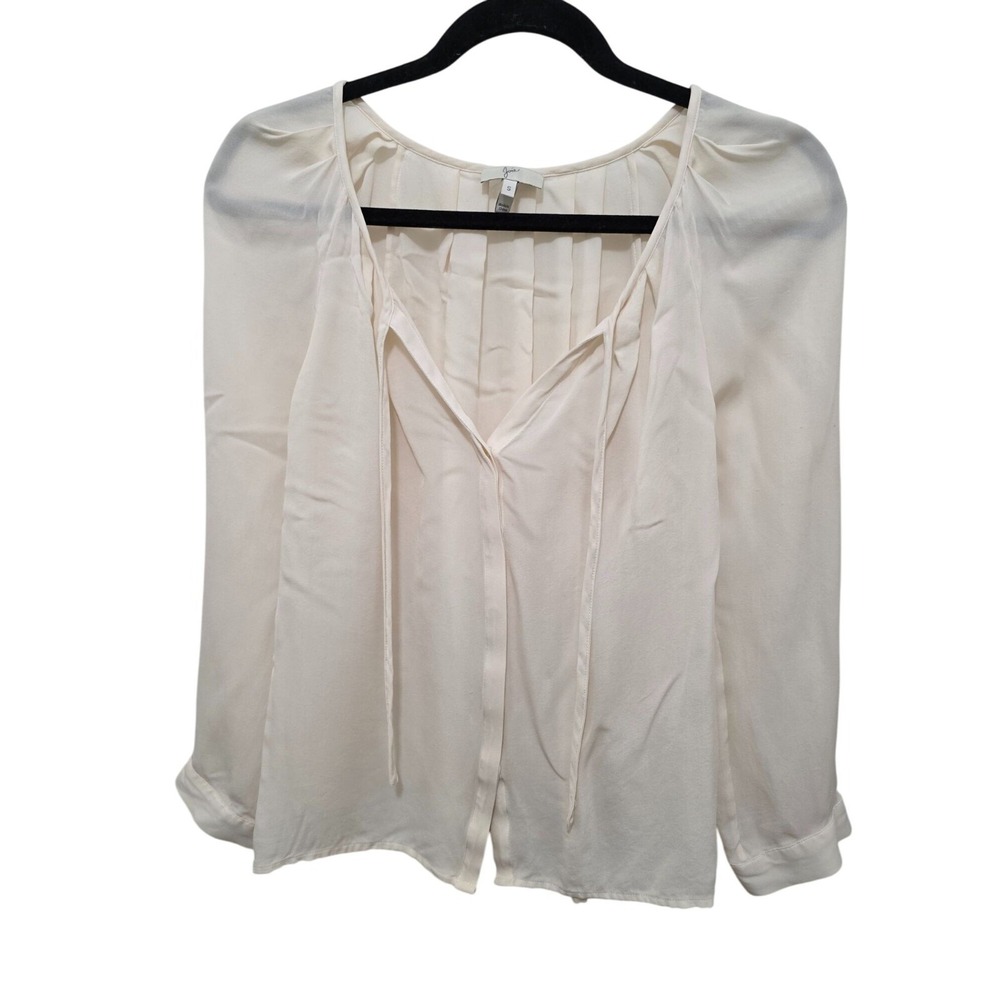JOIE‎ WOMEN'S IVORY SILKY FAIRY PLEATED PEASANT BLOUSE TIE NECK SIZE SMALL